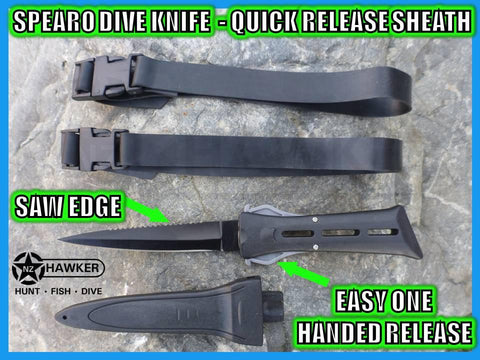 SPEARO DIVE KNIFE WITH SHEATH & STRAPS!!! QUICK RELEASE!!! 07