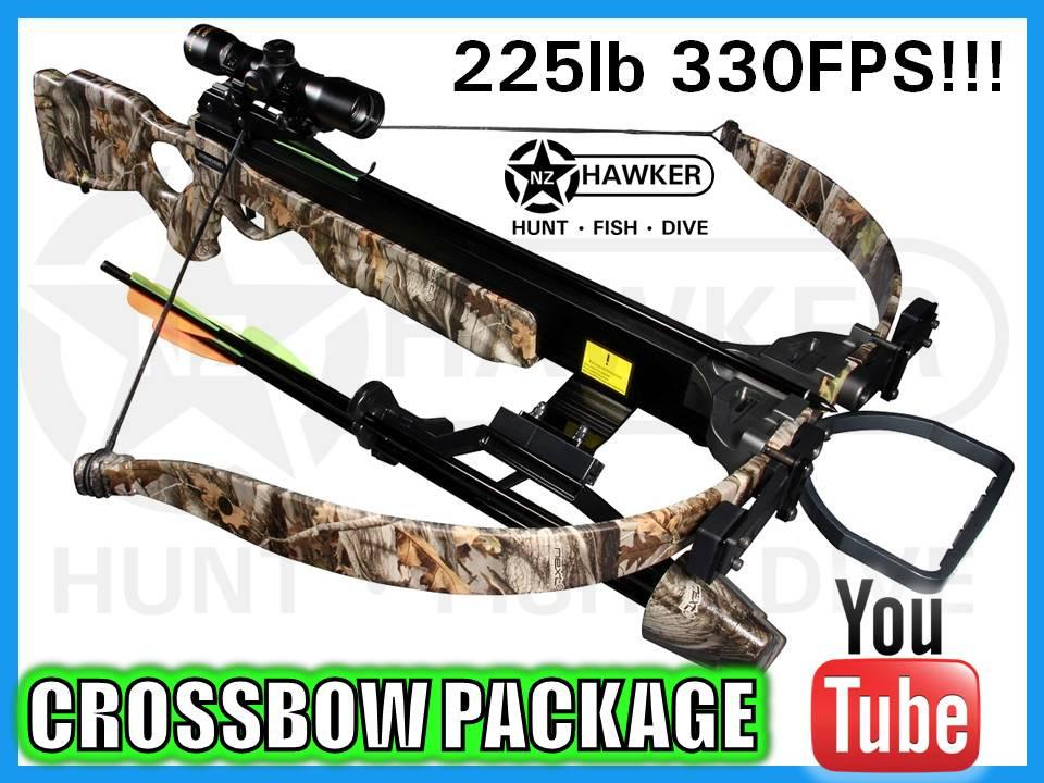 Hawker Supplies Ltd NZ - 225LB CROSSBOW KIT 330FPS + QUIVER + 4x32 SCOPE +  SLING + COCKING AID