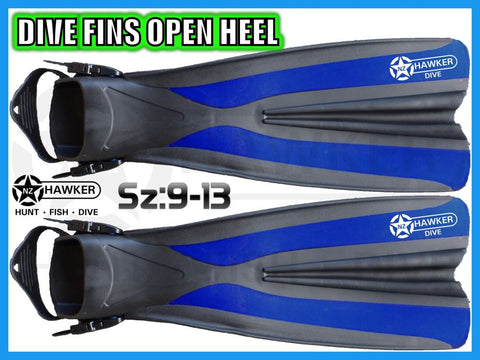 SCUBA DIVE FINS OPEN HEEL SIZE: 9-13 L-XL NEW! #03