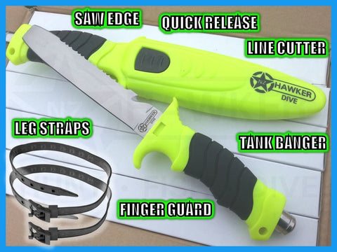 DIVE KNIFE HI-VIS PAUA TIP + LEG STRAPS - NEW! #10