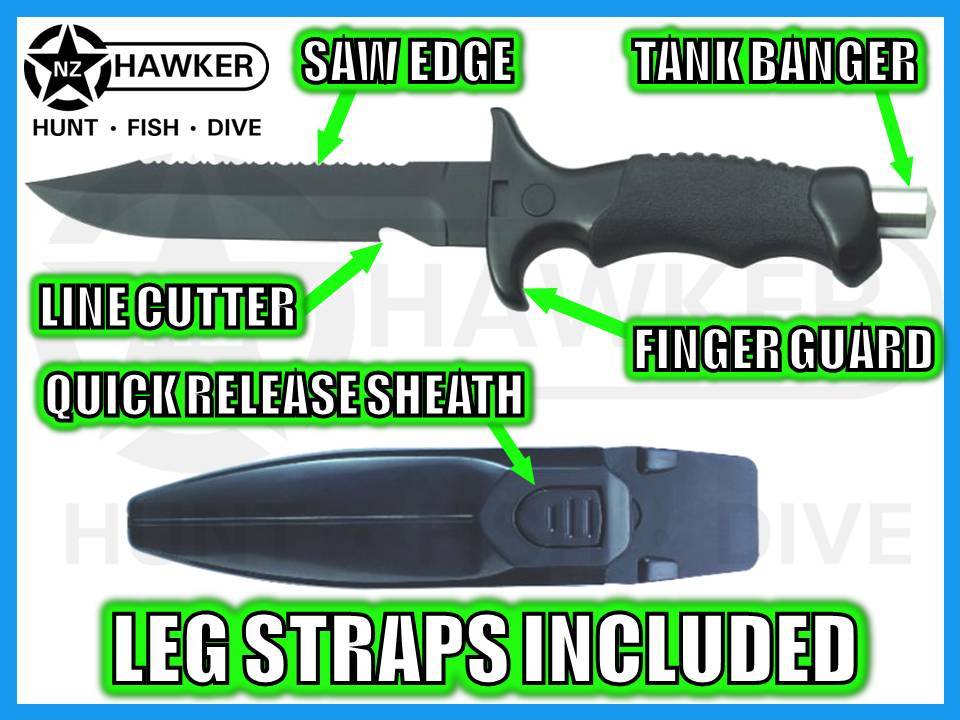 Hawker Supplies Ltd NZ - DIVE KNIFE WITH SHEATH & LEG STRAPS!!! QUICK  RELEASE!!! 01